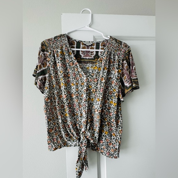 Lucky Brand Multicolor Floral Tie-Front Blouse - Picture 3 of 7